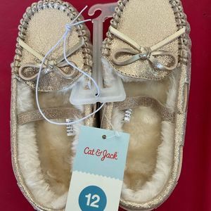 Gold fuzzy moccasin